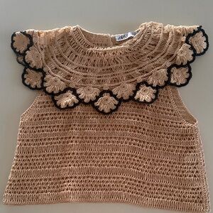 Zara Beige Crochet Top with Black Accents